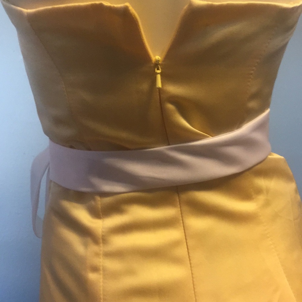 Davids bridal canary yellow formal dress with sash - Picture 6 of 6